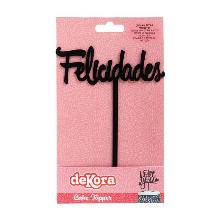CAKE TOPPER FELICIDADES NEGRO 11X14CM