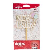 CAKE TOPPER NEW BABY DORADO Y BLANCO DEKORA