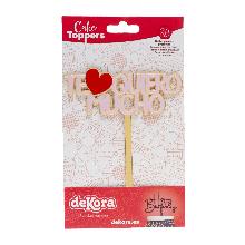CAKE TOPPER TE QUIERO MUCHO DORADO Y ROSA DEKORA