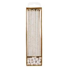 VELAS - EXTRA LARGAS  BLANCAS CON PURPURINA, PACK DE 16 (18 CM / 7")