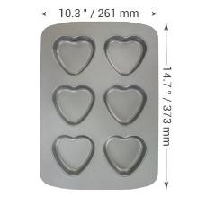 MOLDE PARA 6 CORAZONES DE ACERO AL CARBONO ANTIADHERENTE (37,3 X 26,1 CM / 14,7 X 10,3")