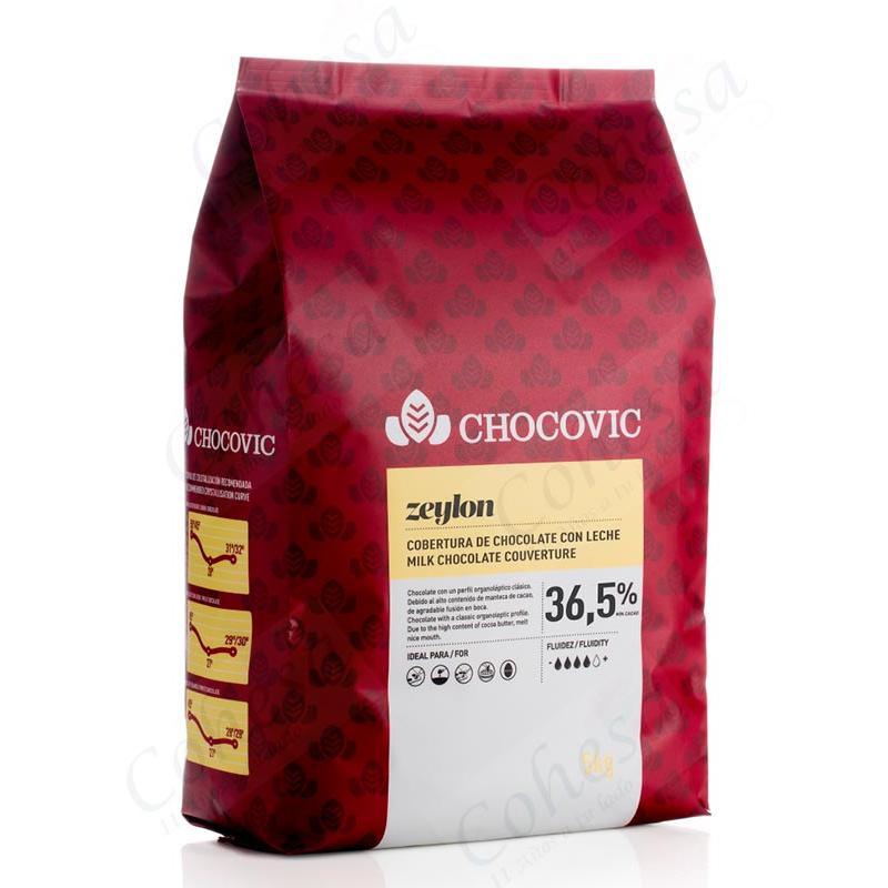 COBERTURA CHOCOLATE CON LECHE ZEYLON (CHOCOVIC) 36,5% MIN. CACAO 1,5 KG