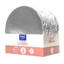 SET DE 10 CAKE BOARDS REDONDOS PARA TARTAS CON BORDES ENVUELTOS, PLATA (8" / 20CM)