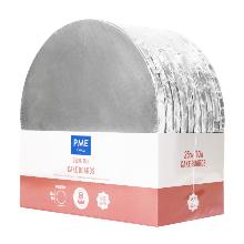 SET DE 10 CAKE BOARDS REDONDOS PARA TARTAS CON BORDES ENVUELTOS, PLATA (10" / 25CM)