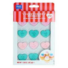 VALENTINES EDIBLE SUGAR DECORATIONS - CANDY HEART MESSAGES (PACK OF 12)