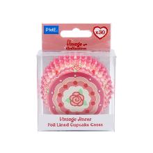 CÁPSULAS PARA CUPCAKES VINTAGE FORRADAS DE ALUMINIO - ROSAS VINTAGE (SET DE 30)